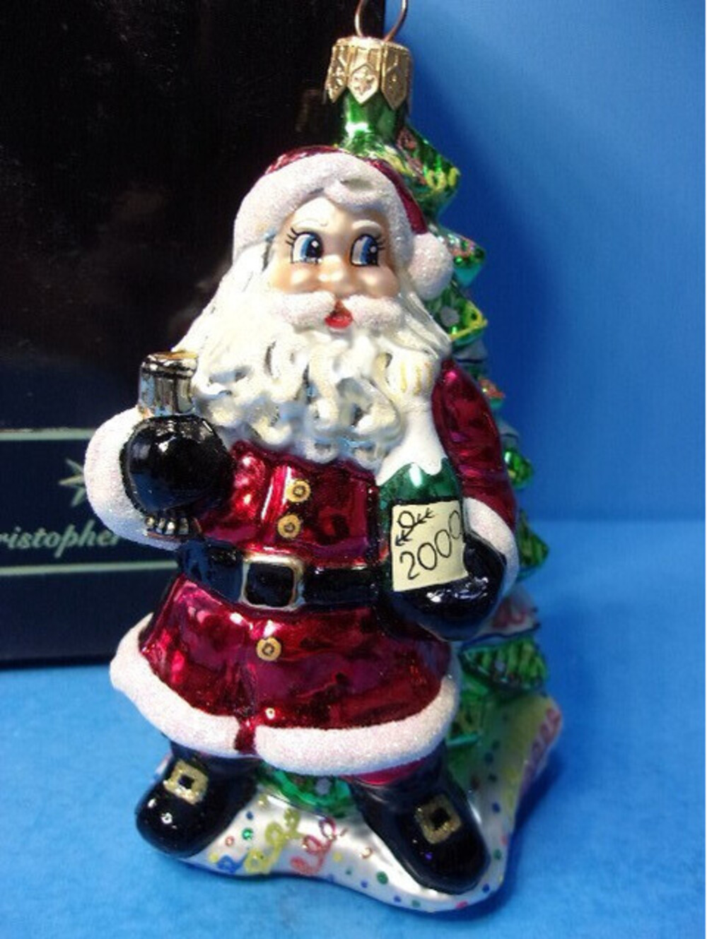 Christopher Radko Millennium Cheer Glass Christmas Ornament 2000 Santa QVC IOB